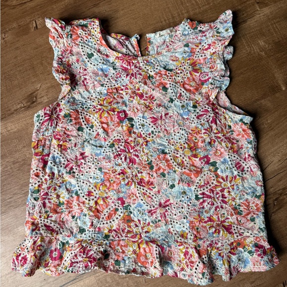 Pink tropical floral eyelet top small - Picture 2 of 5
